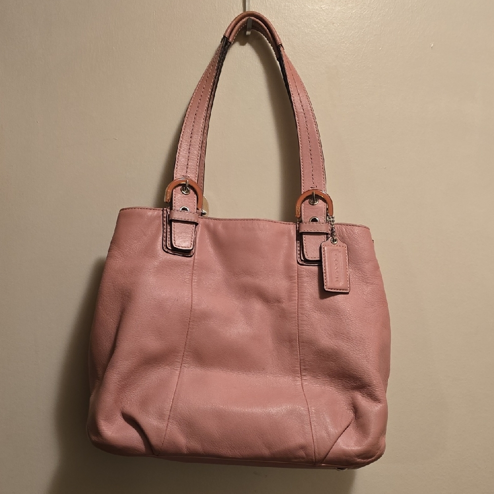 Elegant Pink Coach Leather Tote Bag